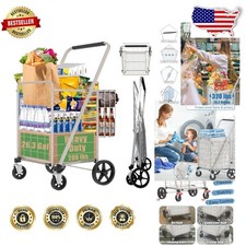 Shopping Cart 320lb Capacity Foldable Double Basket Stainless Steel