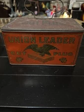 Antique Union Leader Cut Plug Smoke And Chew Tobacco Tin Empty Vintage Metal