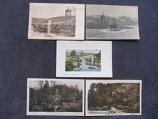 5 VERY OLD POSTCARDS OF SCOTT PARK, BURNLEY LANCS. LAKE, FOUNTAIN, RUSTIC BRIDGE