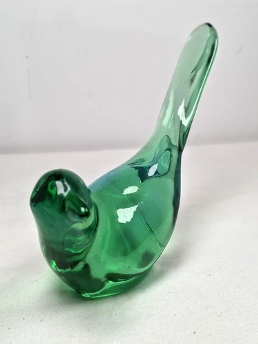 Vintage Fenton Bird Blue Green Clear Art Glass Sparrow