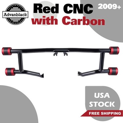 Red CNC w/ Carbon ProTek Front High Way Peg Two Step Crash Bar For Harley