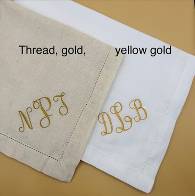 Set of 1, 4, 6 and 12 Monogrammed, White or Beige (Natural) Cloth Napkins.