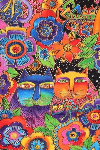 36"L x 44"W Clothworks Laurel Burch Fanciful Felines Bright Colors Cats Flowers - Picture 4 of 9
