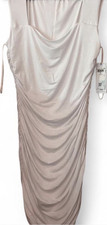GUESS Ivory Ruched Sleeveless Midi Bodycon Dress Cowl Neck Solid M