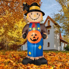 8FT Fall Inflatables Scarecrow Decorations Giant Scarecrow Inflatable W/ Pumpkin