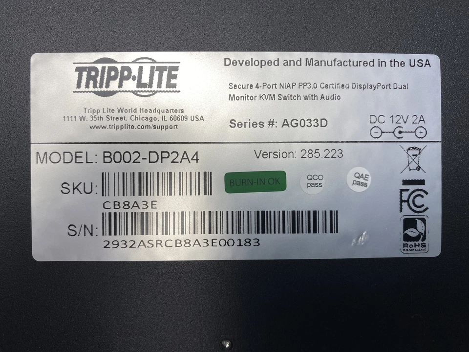 Tripp Lite B002-DP2A4 Secure KVM Switch 4-Port DisplayPort Dual Monitor - Image 3 of 4