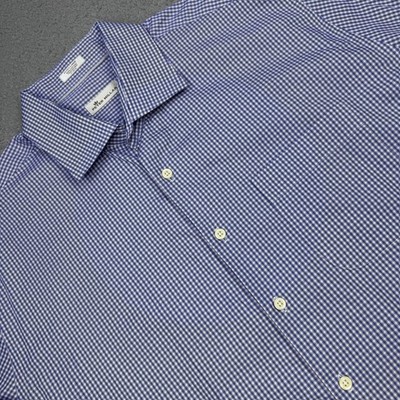 Peter Millar Shirt Mens XL Blue White Gingham Check Long Sleeve Dress Cotton