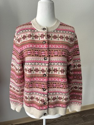 Boden Edie Pink Heritage Fair Isle Cardigan Sweater Nordic Cottagecore NWOT
