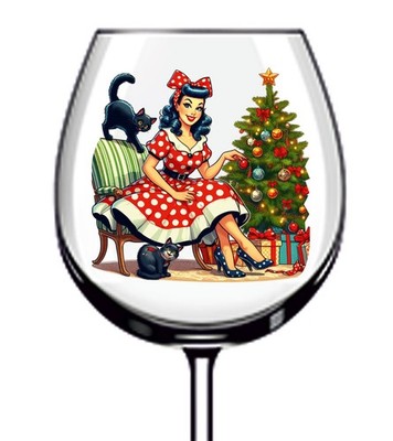 12x bunte Weihnachten Pin Up Girl Vinyl Aufkleber Abziehbild Becher Weinglas Tasse