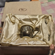 TR Teddy Bear Baby Feeding Set Cup Spoon Silver White Mixed Set Vintage