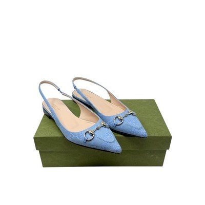 Gucci Erin Horsebit GG Canvas Slingback Blue Denim Ballet Flats Size 38