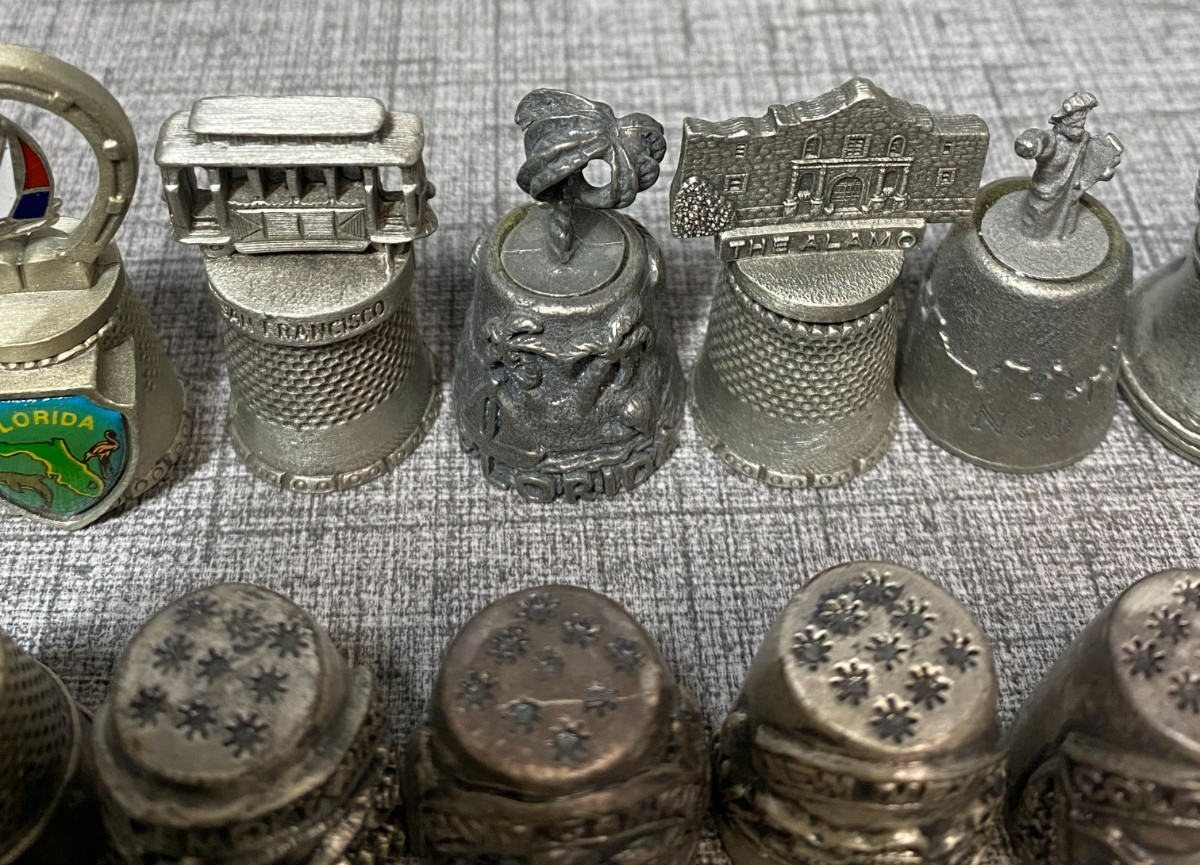 Vintage Lot of 34 Travel State City Landmarks Souvenir Metal Pewter Thimbles