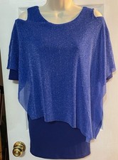 Elisa B. Sz 12 Cold Shoulder Layered Blue Dress