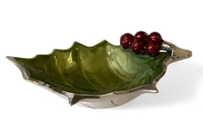 Julia Knight 6" Long Holly Sprig Dish Christmas Green Classic Mojito Enamel 