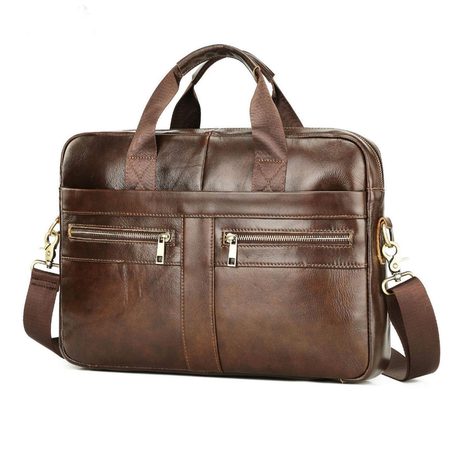 SHENGLAICAI 15.7 Inch Leather briefcases Laptop Messenger Ba