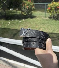 Louis Vuitton Black Pattern Belt with Silver LV Buckle 34/36