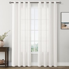 Ivory Linen Curtains 84 inches Long 2 Panel Set Grommet Elegant Semi Sheer Li...