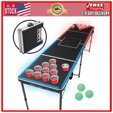 MinnARK 8ft Portable Folding LED Beer Pong Table Outdoor Party Game Set