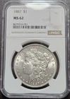 1887 Morgan Silver Dollar NGC Certified Mint State MS62 - Nice Coin