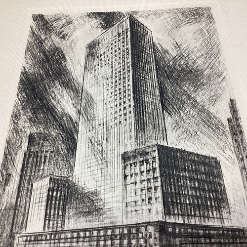 21 ART PAPER ETCHING PHOTO PRINT NAT LOWELL BUILDINGS SKYLINE NEW YORK CARS OLD - Picture 4 of 13