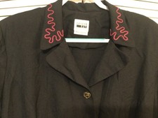 VTG Leslie Faye Dresses Woman Black 24W -3X Rose Embroidery Trim Brass Buttons