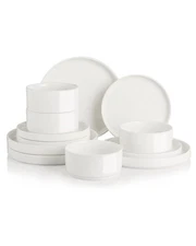 Porcelain Dinnerware Sets for 4, 12 Pieces Ceramic Plates and Bowls Set, Clas...