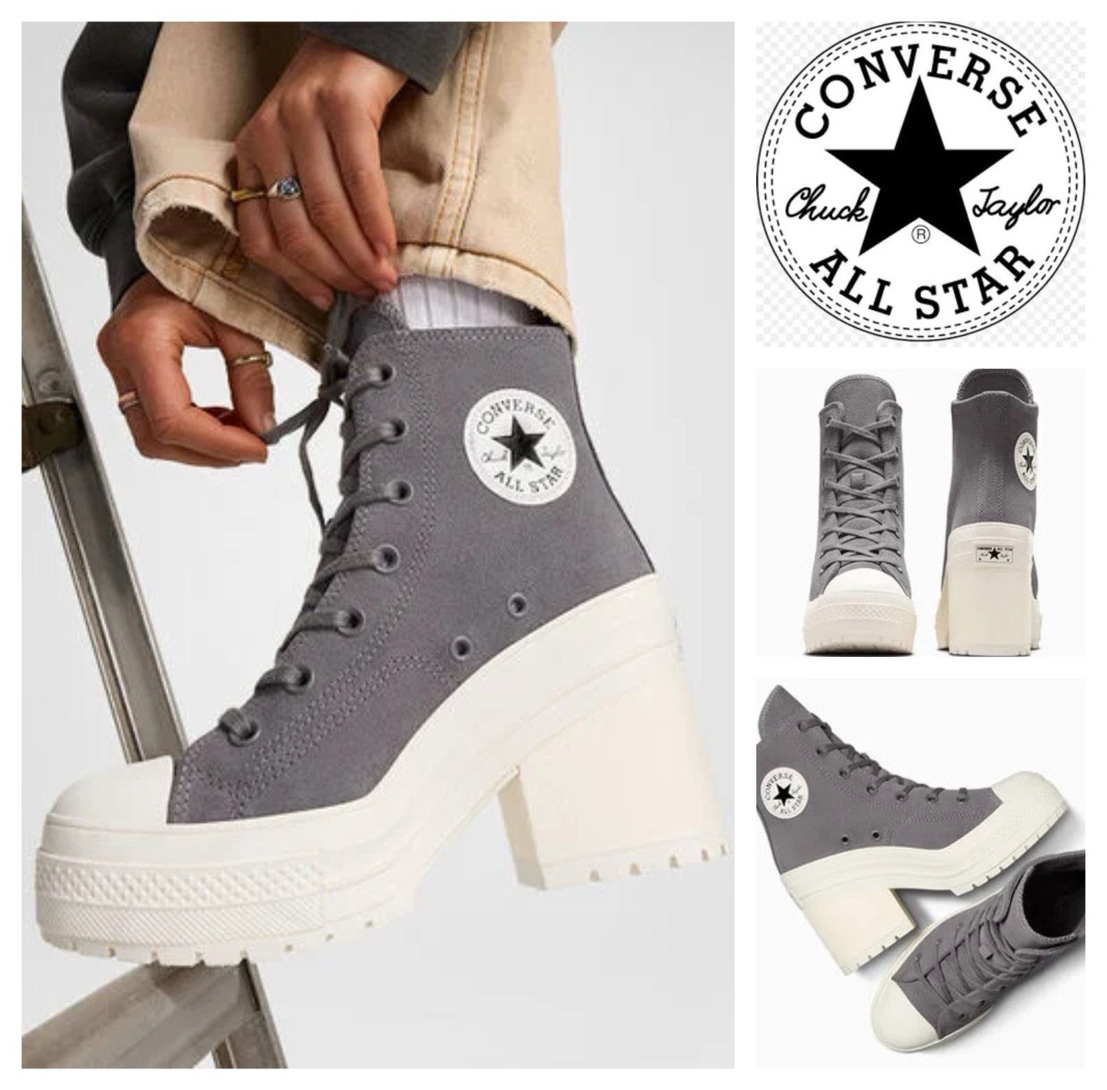 Converse 70 De Luxe Platform Suede Sneakers Womens Size 9 Sharkskin New $158-image