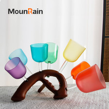 MountainRain 432HZ Set 7 colors Handle Crystal Singing Bowl With bracket and box