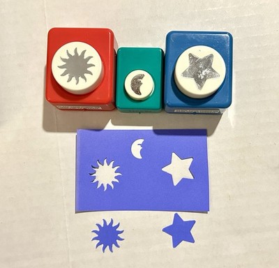 Paper Punch (Set of 3) Moon Sun Stars | Cut Out Scrapbook Art Crafts Celestial