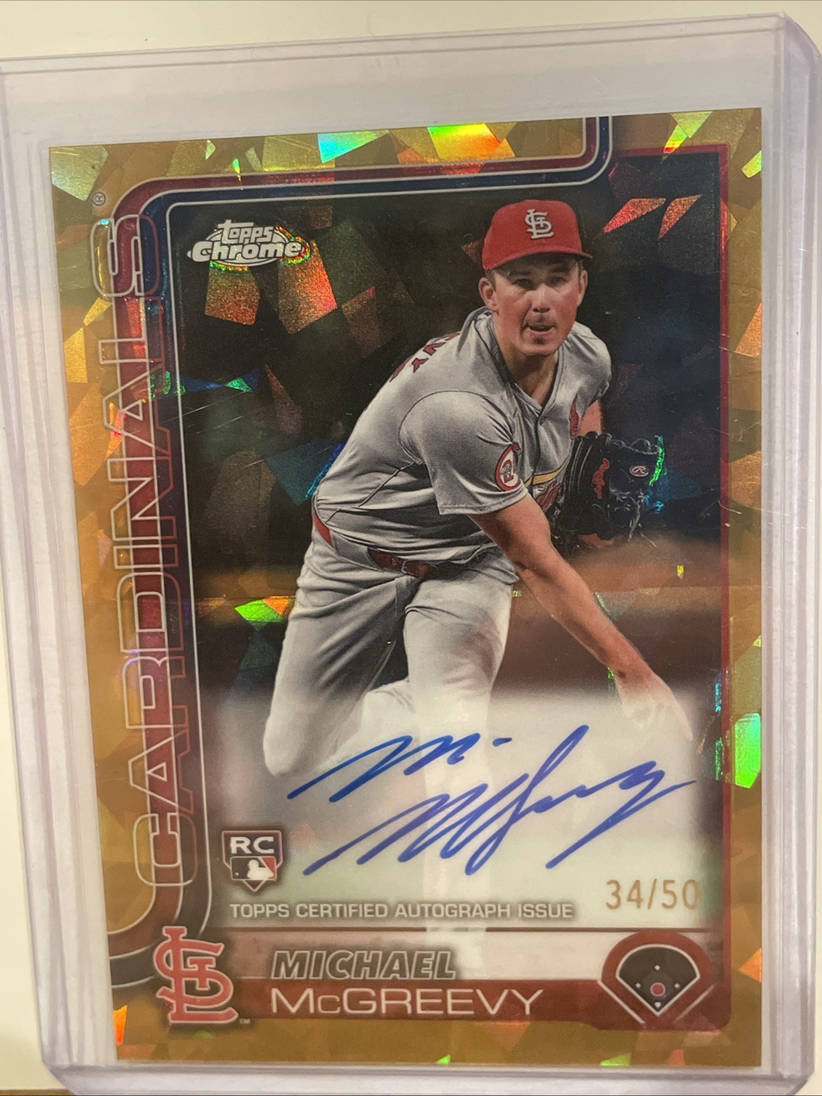 2025 Topps Chrome Sapphire Auto Michael McGreevy #RA-MMC Gold Refractor /50 RC