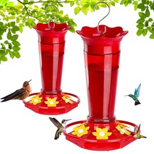 2 Pack Glass Hummingbird Feeder 10oz Red Ant Bee Proof 6 Ports