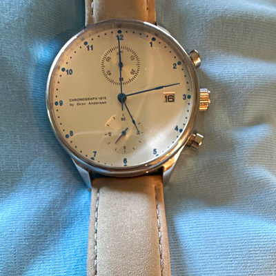 Skov Andersen Chronograph 1815 Quartz Date 5 ATM Silver Dial Beige Leather