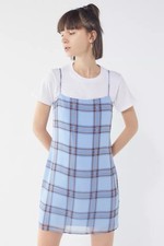GUESS UO Exclusive Plaid Mini Slip Dress Blue XS