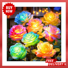 Solar Flower Lights Outdoor Waterproof: 4 Pack 7-Color Changing LED Rose Stake D