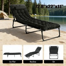 Sun Lounger Folding Recliner Chair Garden Adult Outdoor Bed with Mattress 185cm