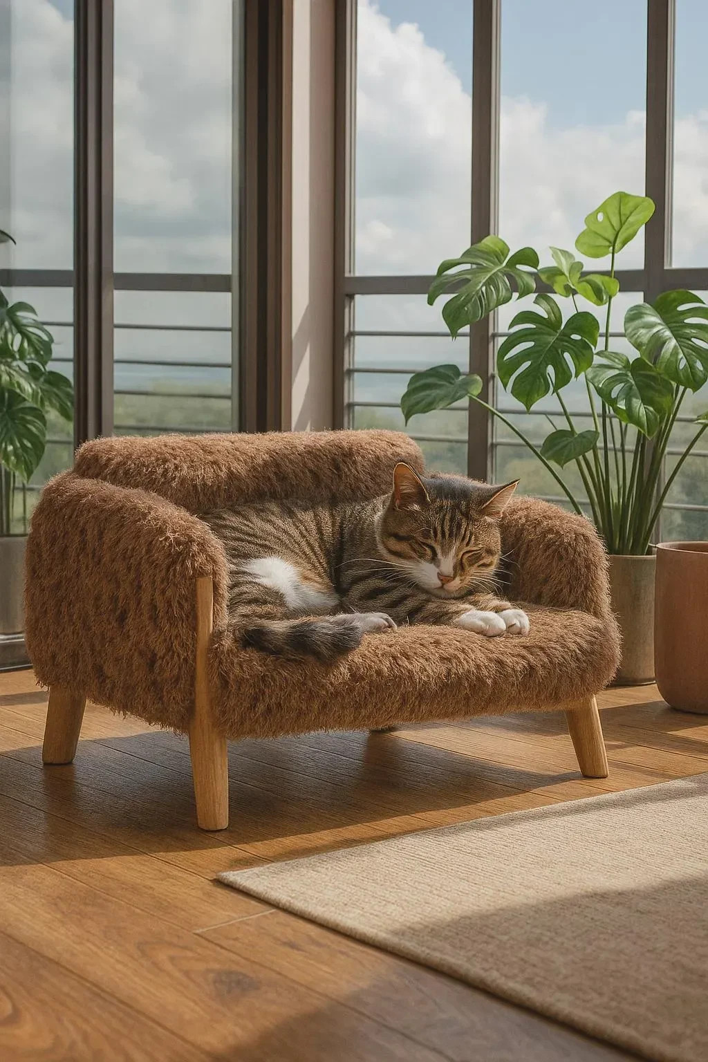 Lit surélevé pour chat avec pieds en bois stable et déhoussable