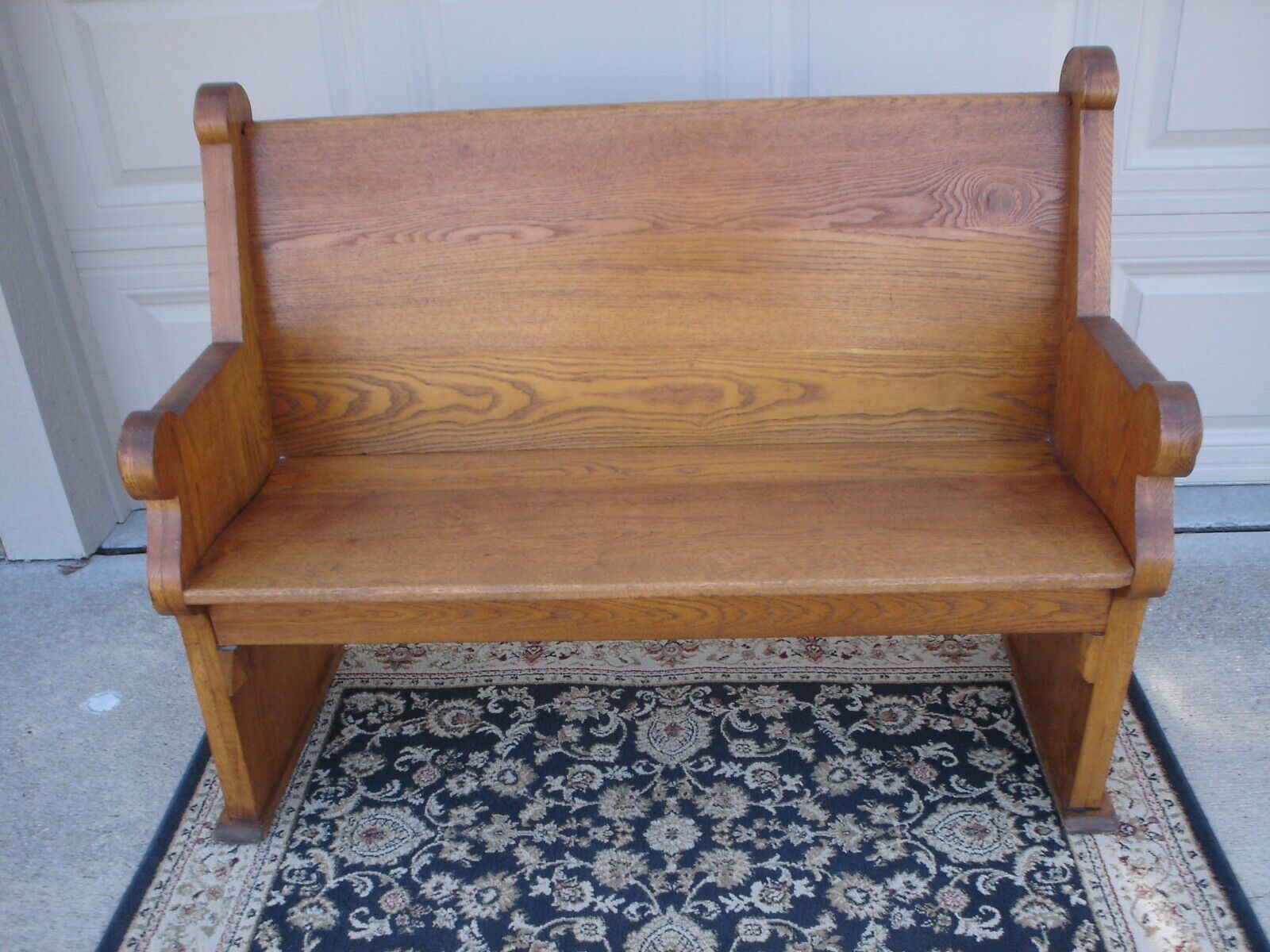  Vintage Country Church Solid Oak 46" Church Pew With Side Accents VGC