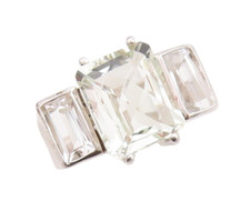 925 Sterling Silver Vintage Ring Rectangle Green Amethyst  Topaz Sz 8 RG30012
