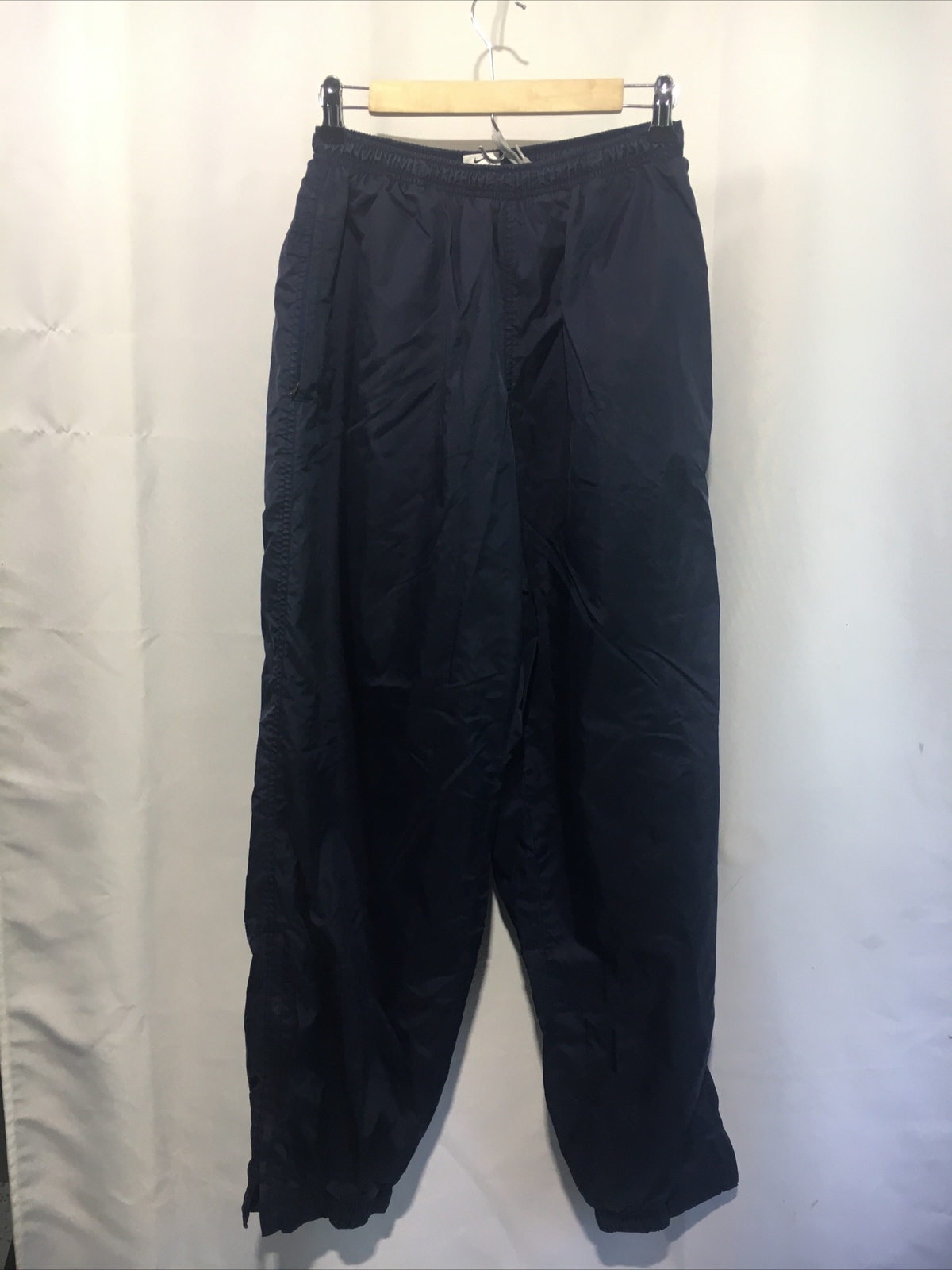 VTG Nike Swoosh Track Pants Nylon Windbreaker Joggers Baggy Lined Navy 90s