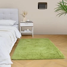 Soft Fluffy Rectangle Rug 3x5 ft, Shag Furry Plush Throw Rug for 3x5ft Green