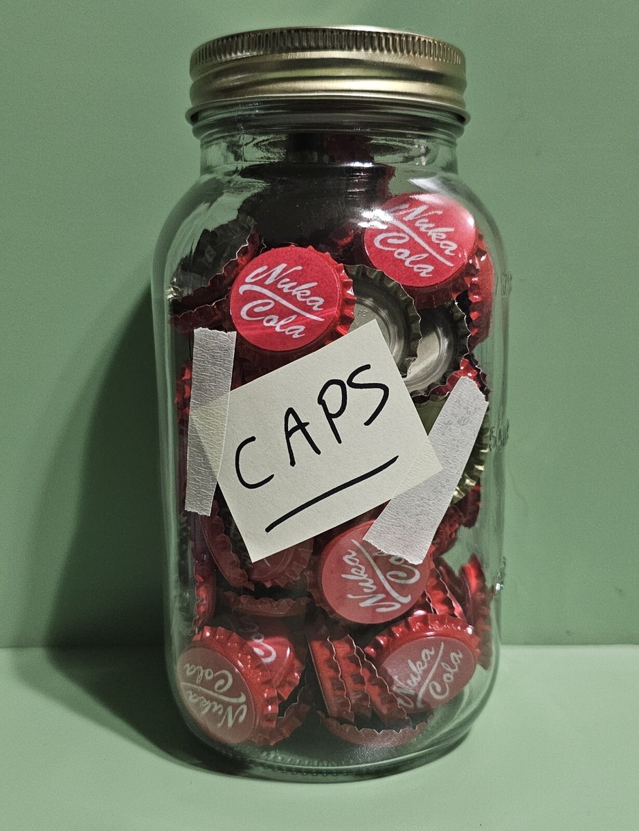 Fallout Nuka Cola Bottle Cap Stash Jar 32oz, 185 Caps *Unofficial