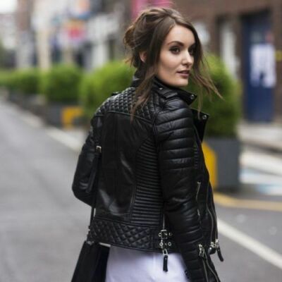 Women's Slim Fit Biker Diamond Quilted Kay Michaels Geniune Leather Jacket