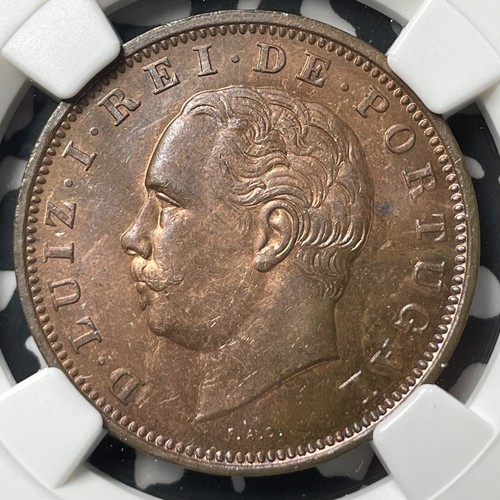 1886 Portugal 20 Reis NGC MS63BN Lot#G8982 Choice UNC! - Picture 2 of 3