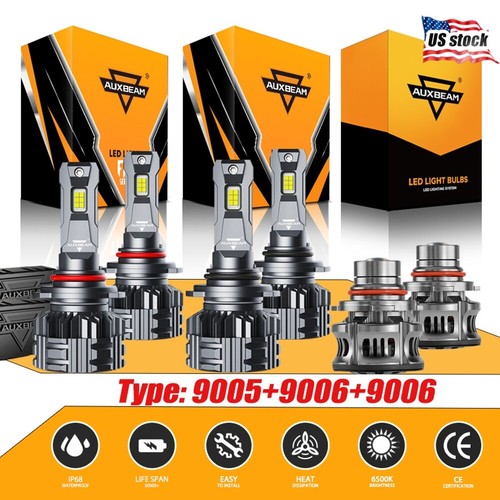 AUXBEAM 9005+9006+9006 Combo LED Headlight Fog Light Bulbs 6500K Super Bright 6x - Picture 1 of 12