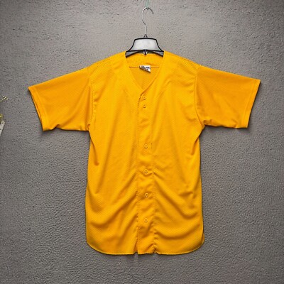 Vintage Champro Baseball Jersey Mens Medium Yellow Mesh Button Up Short Sleeve