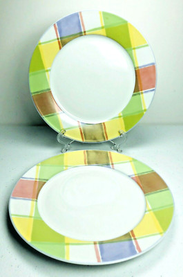 Studio Nova Tratorria Salad Plates SET of 2 Plaid Rim Tartan Blue Dessert  8 