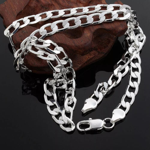 Nuova collana da uomo in argento sterling 925 larga 8 mm 16 ~ 24 pollici catena cordino cubano - Foto 7 di 24