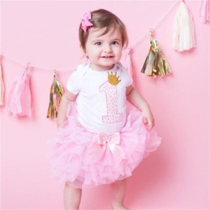 Cotton Baby Clothes Dress Birthday Party For Girl Toddler Kid Gown With Headband