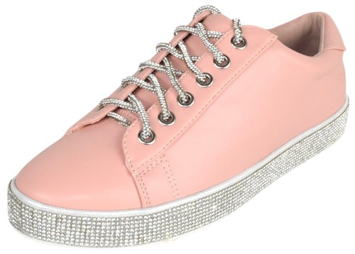 La Sheelah Women Fashion Sneakers Crystals Rhinestone Blingy Lace Up SCOUT Pink