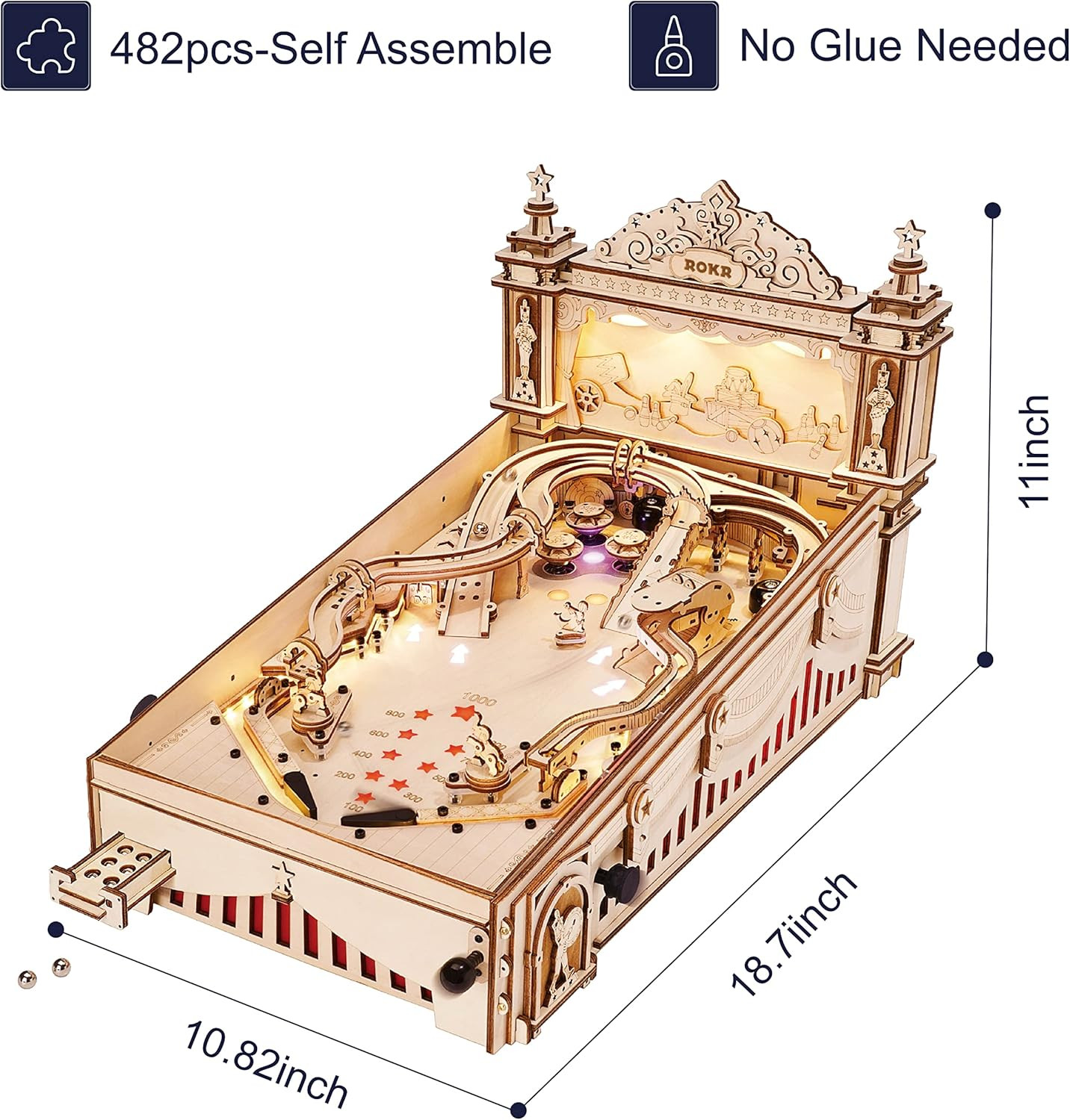 Miniature Pinball Machine-3D Wooden Puzzles for Adults-Diy Wood Model Kits for A